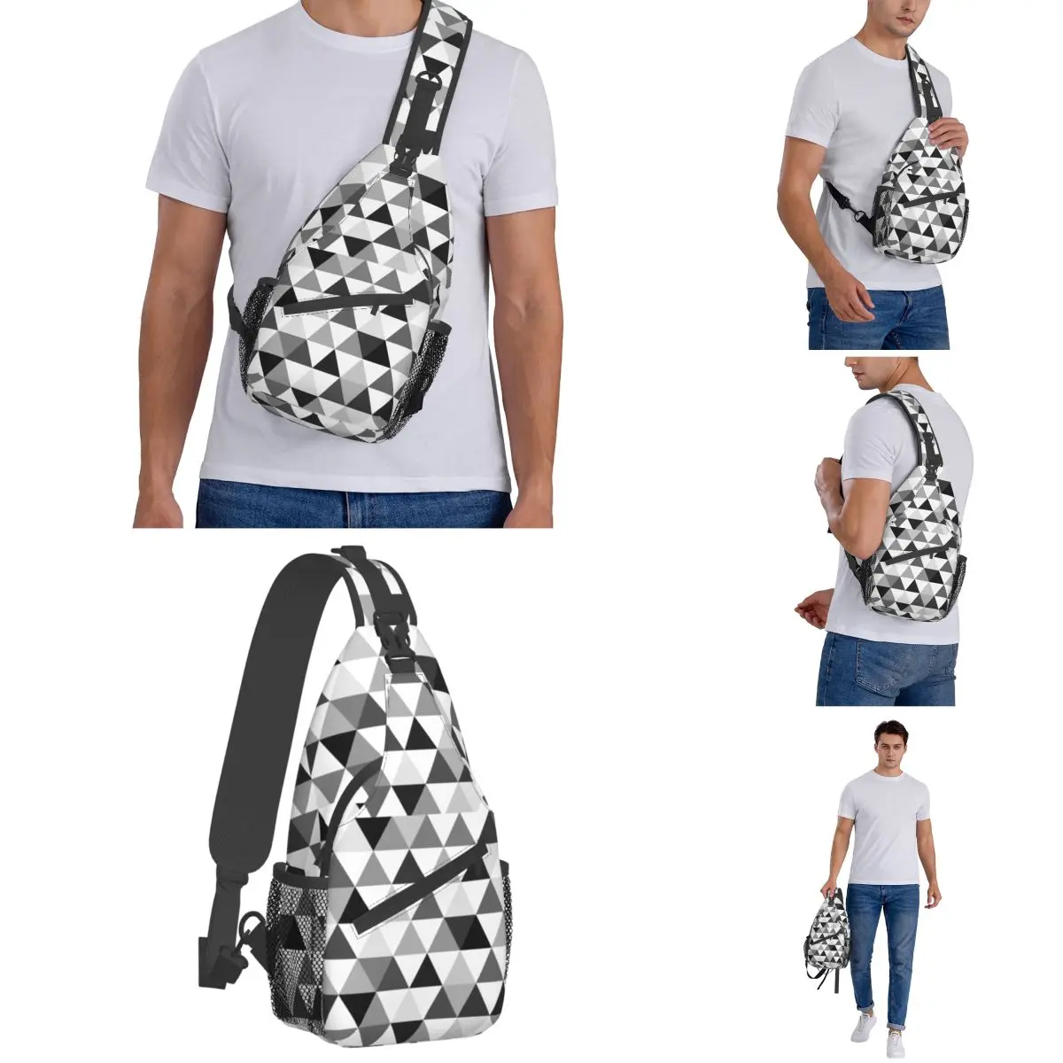 Triângulos Sling Bag Peito Crossbody Ombro Sling Mochila Esportes Ao Ar Livre Daypacks Geométrica Padrão Simples Satchel