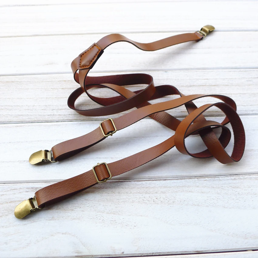 Woman's Suspenders Retro Black Brown Light brown Suspensors For  Pants Braces PU Suspenders For Men Powerful Harness  wide1.5CM