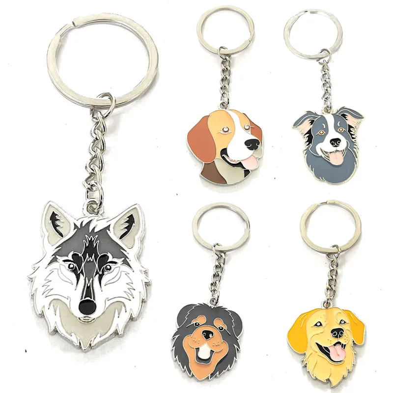 Cute Animal Pet Dog Wolf Keychain Puppy Dog Golden Retriever Metal Keyring Hanging Backpack Pendant Decorative Ornament Gifts