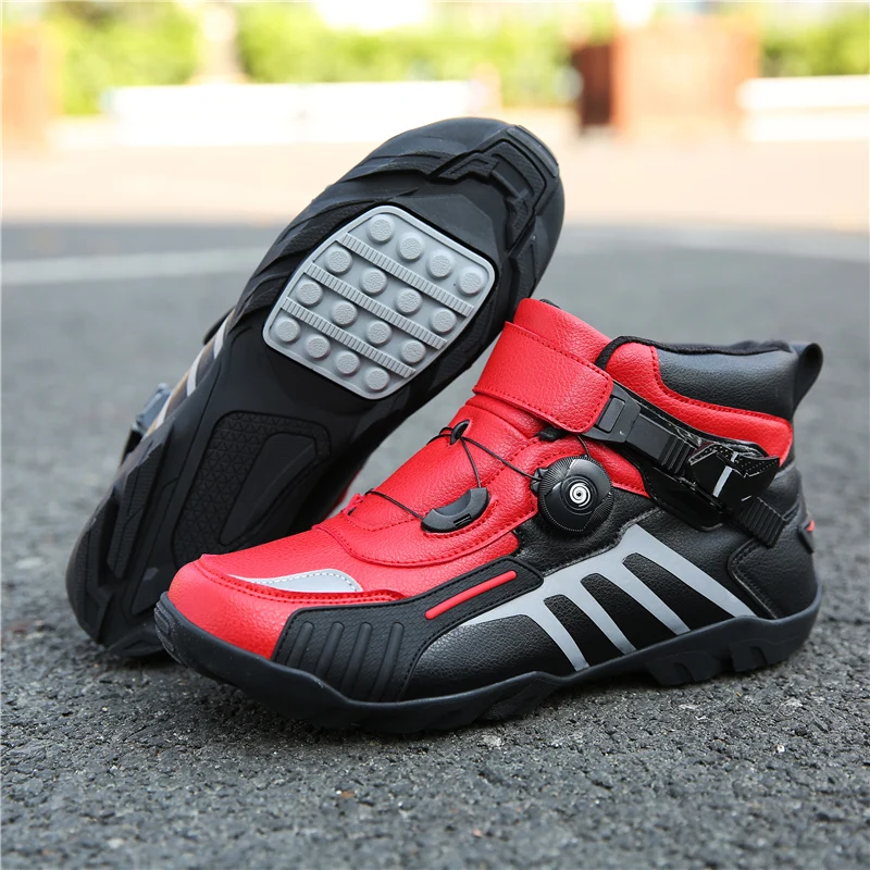 Red Motocross Shoes Rubber Sole Motorcycle Shoes Wear Resistant Off-road Boots Antiskid Motorcycle Accessories Breathable