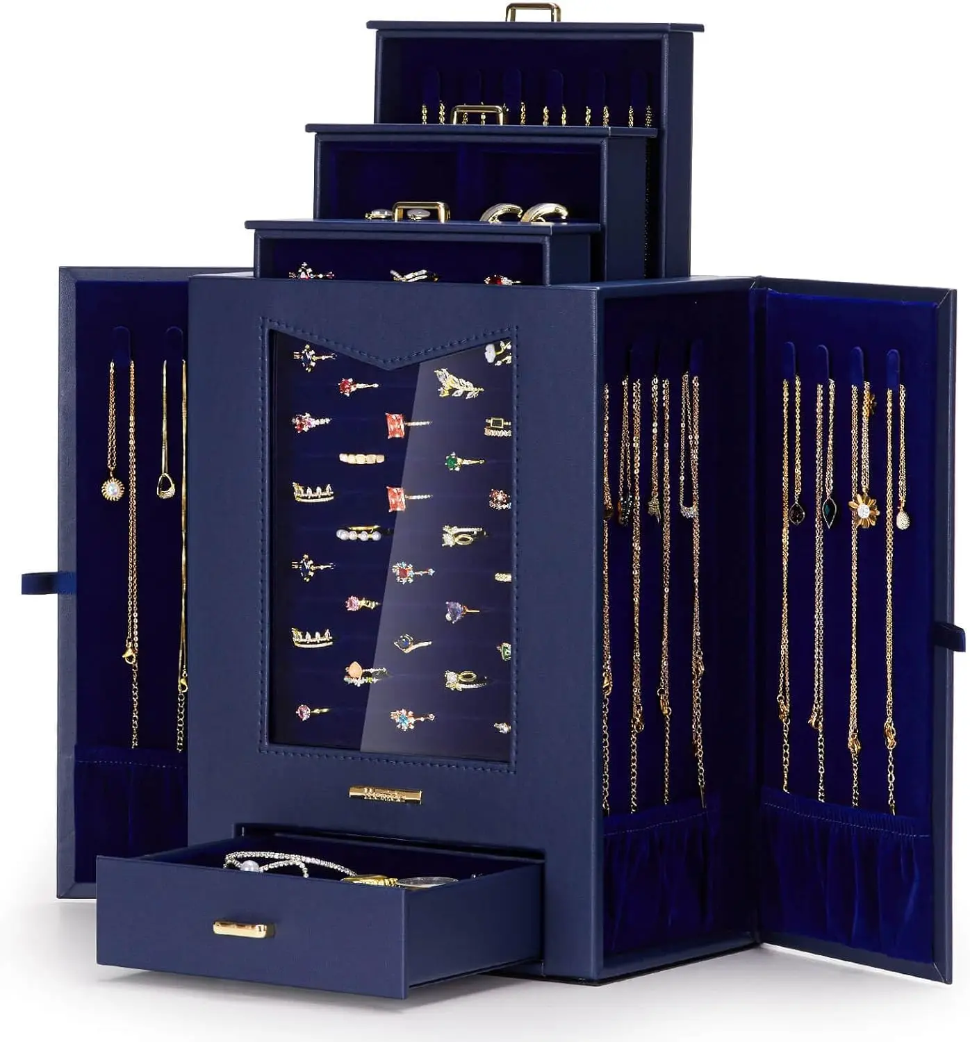 

Jewelry Organizer with Transparent Window Necklace Hooks Gift for Women Jewelry Box Display Case for Necklaces Rings