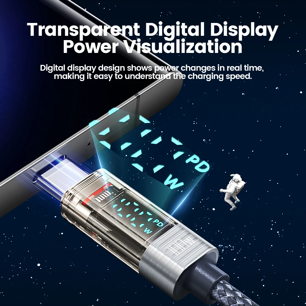 Toocki PD100W USB C To Type C Cable Transparent Spring Digital Display Cable Fast Charging For Samsung S23 Xiaomi Huawei Macbook