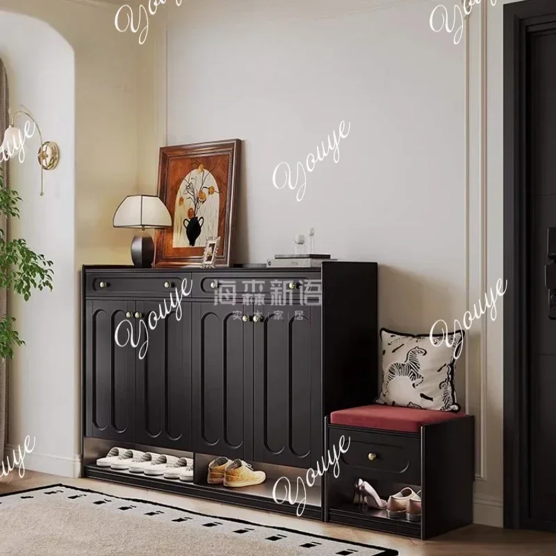 A-XM Retro Style Solid Wood Shoe Cabinet, Entrance Door, Household Door, Porch Cabinet, Shoe Rack Integrated With Wall Storage