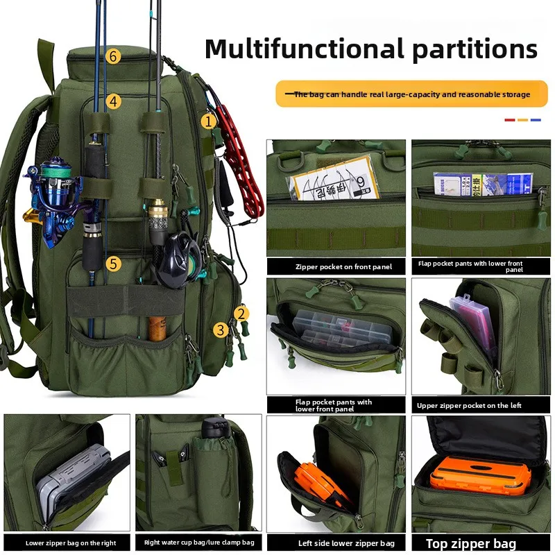 Mochilas tácticas para exteriores de gran capacidad de 58L, bolso de hombro Molle para hombres y mujeres, caza, senderismo, pesca, senderismo y viajes
