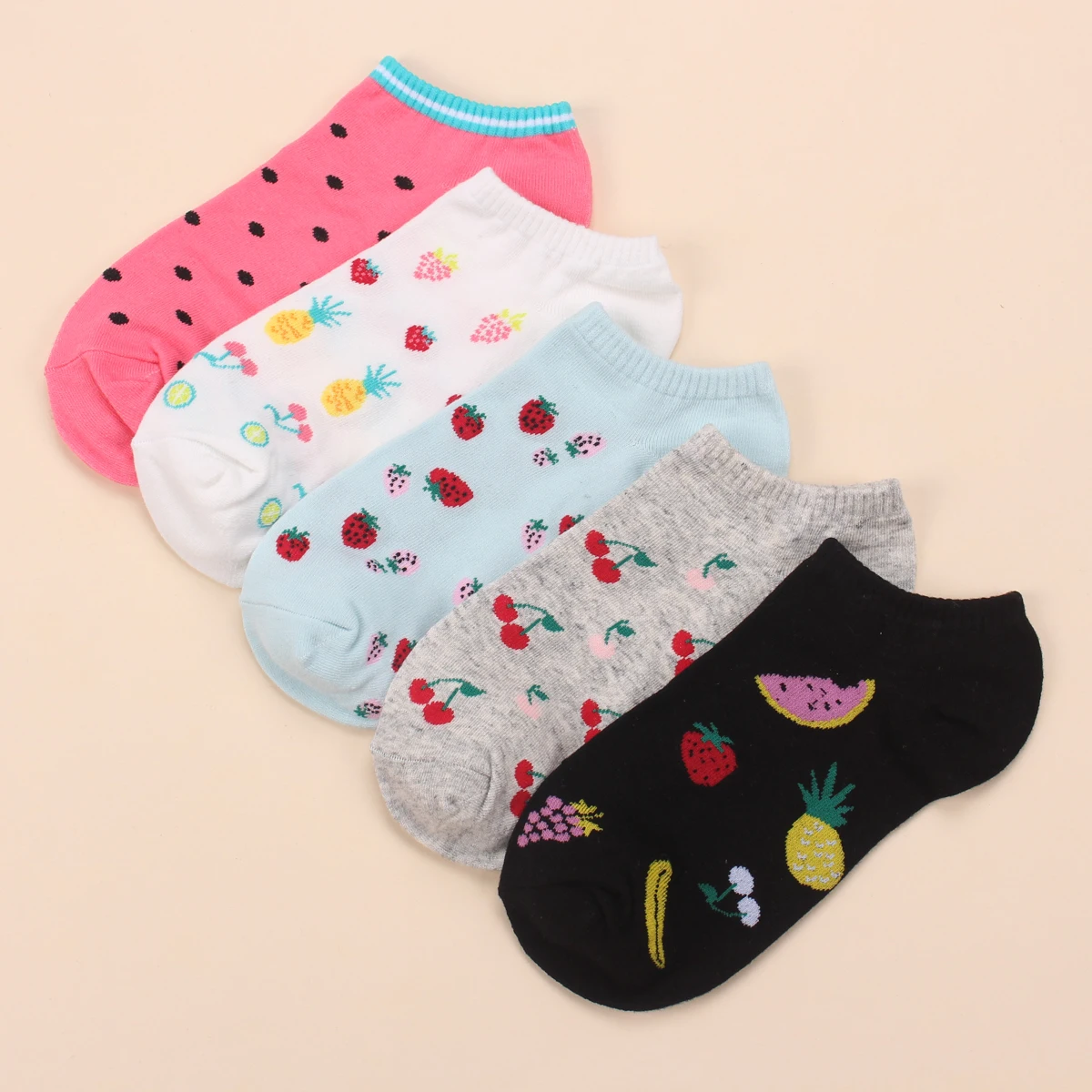 5 Pairs Women Girls Cute Cartoon Cotton Socks Short Summer Ankle Socks