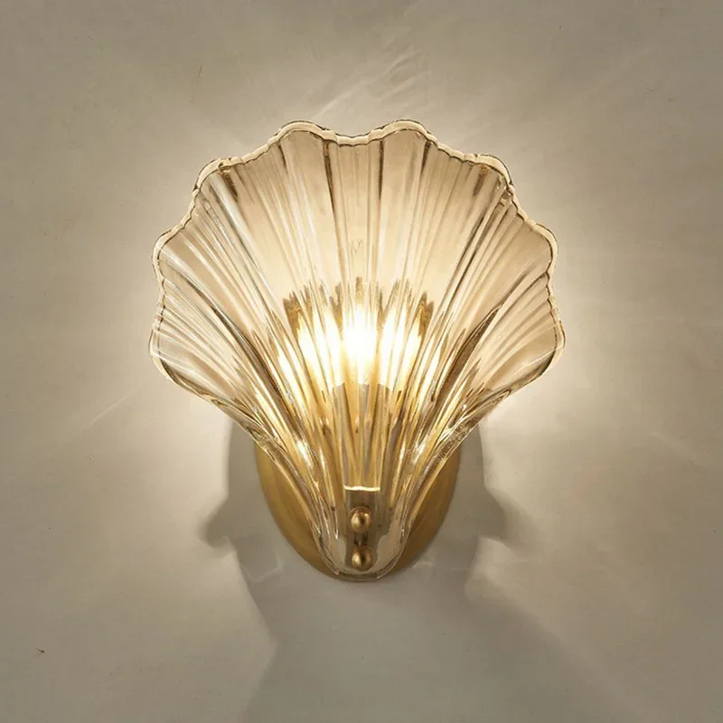 

Modern Minimalist Amber Glass Shell-Shaped Wall Lamp Living Room Tv Dector Bedroom Bedside Study Led Indoor Lighting