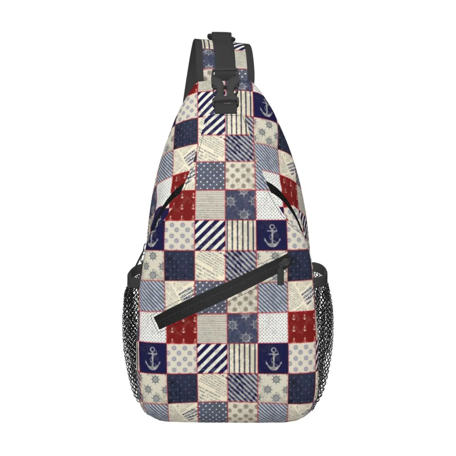 

Ocean Voyage Checkered Pattern Shoulder Backpack Women Men Fashion Shoulder Chest Bags for For Traveling Hiking Sling Bag