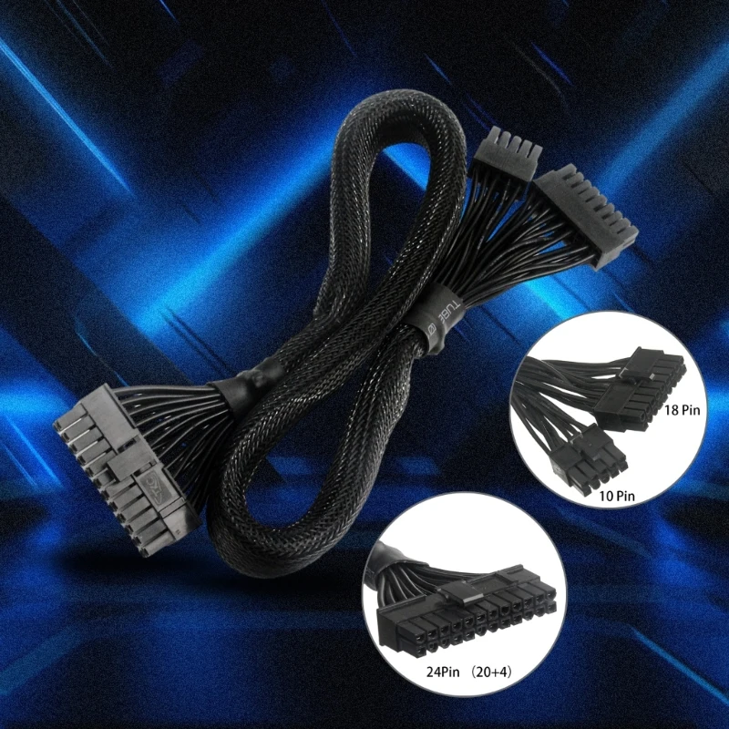 Durable 18+10pin to 24Pin Sleeved Power Cable For EVGA G1 P2 T2 PSU Modulars Black Meshed Line W3JD