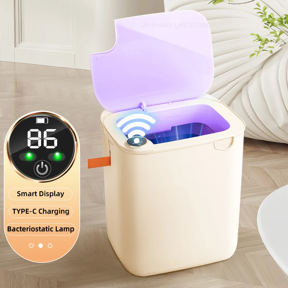 18L Automatic Sensor trash Can IPX5 Waterproof Bathroom Smart Trash Bin Type-C Recharging Electric Wastebin Toilet Wastebasket