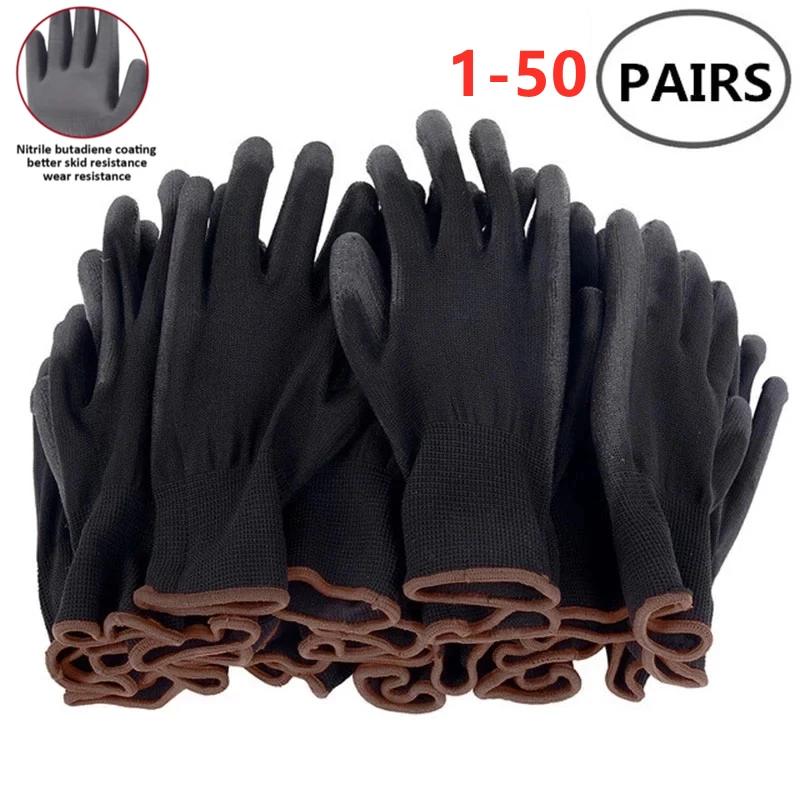 10/50 Double Nylon PU Gloves Safety Work Gloves Maintenance Special Gloves Palm Coated Gloves Carpenter Maintenance Worker Suppl