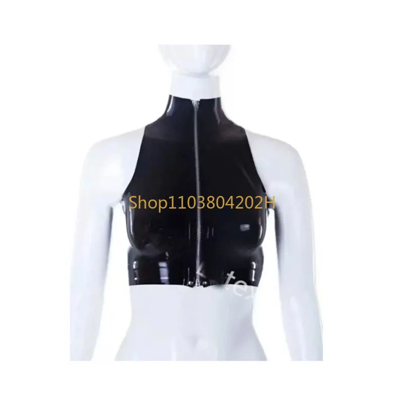 Hot selling Handmade Sexy Latex Crop Top Latex Bra Top Vest Rubber Fashion Sexy Latex Sleeveless Top Front Zipper