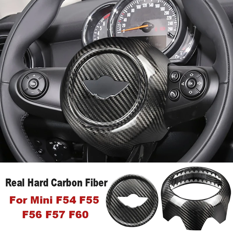 

Real Dry Carbon Fiber Steering Wheel Panel Sticker For MINI Cooper F54 F55 F56 F57 F60 Interior Accessories AirBag Cover Sticker