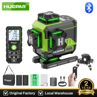 Huepar 4D 16 Lines Self-Leveling Laser Level 4x360°Cross Line with LCD Screen Bluetooth Control  2 x Battery Red Rangefinder