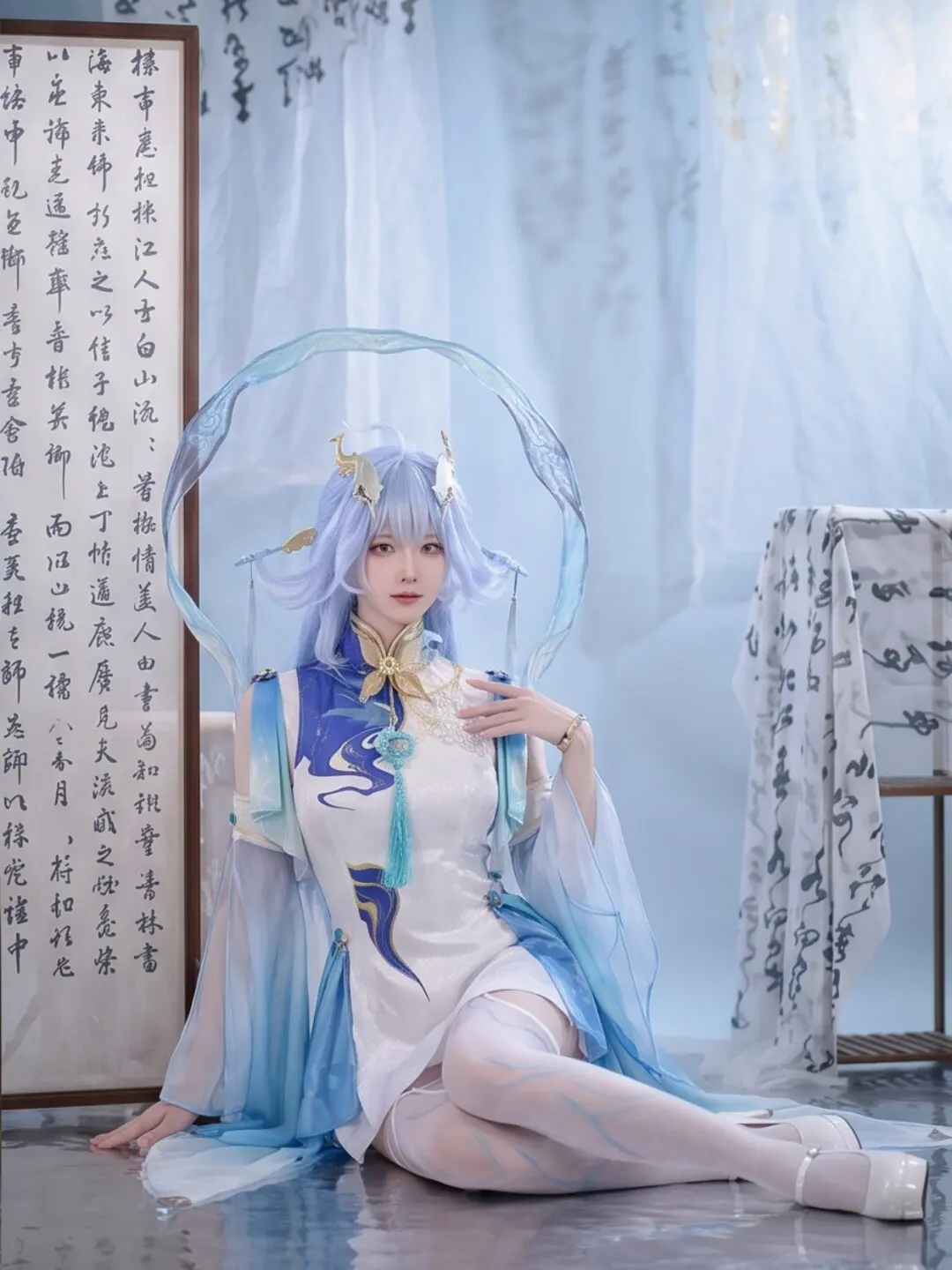 Wuthering Waves Qingxiao Cosplay Full Set Women Anime Game Costume Wig Halloween Carnival Comic Con Outfit Round Badge Dress view 4