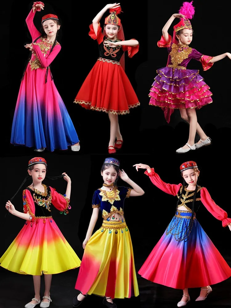 Children's Xinjiang dance performance costumes, girls' Uyghur costumes, Kazakh ethnic minority and Hui ethnic dance costumes