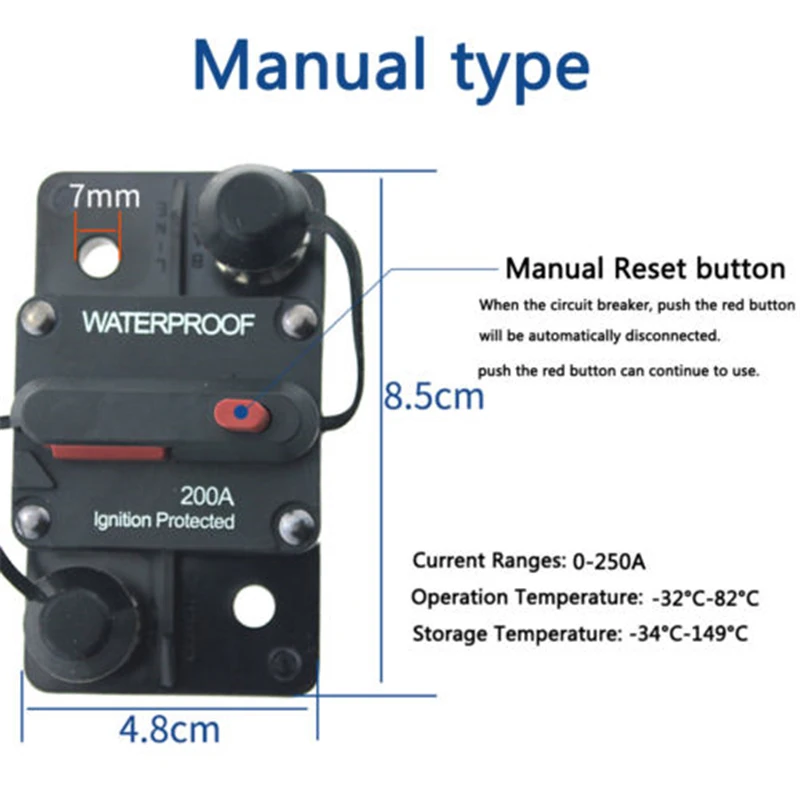 30A-300A AMP Circuit Breaker Fuse Reset 12-48V DC Car Boat Auto Waterproof Fuse Box Fuse Car Fusibles Amplificador