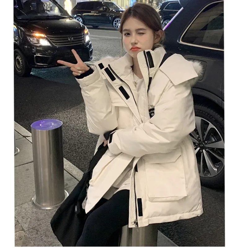 Women Pink Down Jacket Coat Fashion Stand Collar Solid Windproof Duck Down Feather Female Puffer Winter Brown Short Outwear 2023