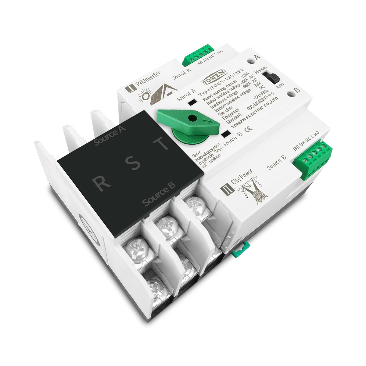 2P 3P 4P DIN-Schiene ATS für PV und Wechselrichter Dual Power Automatic Transfer Wahlschalter unterbrechungsfrei 63A 100A 125A