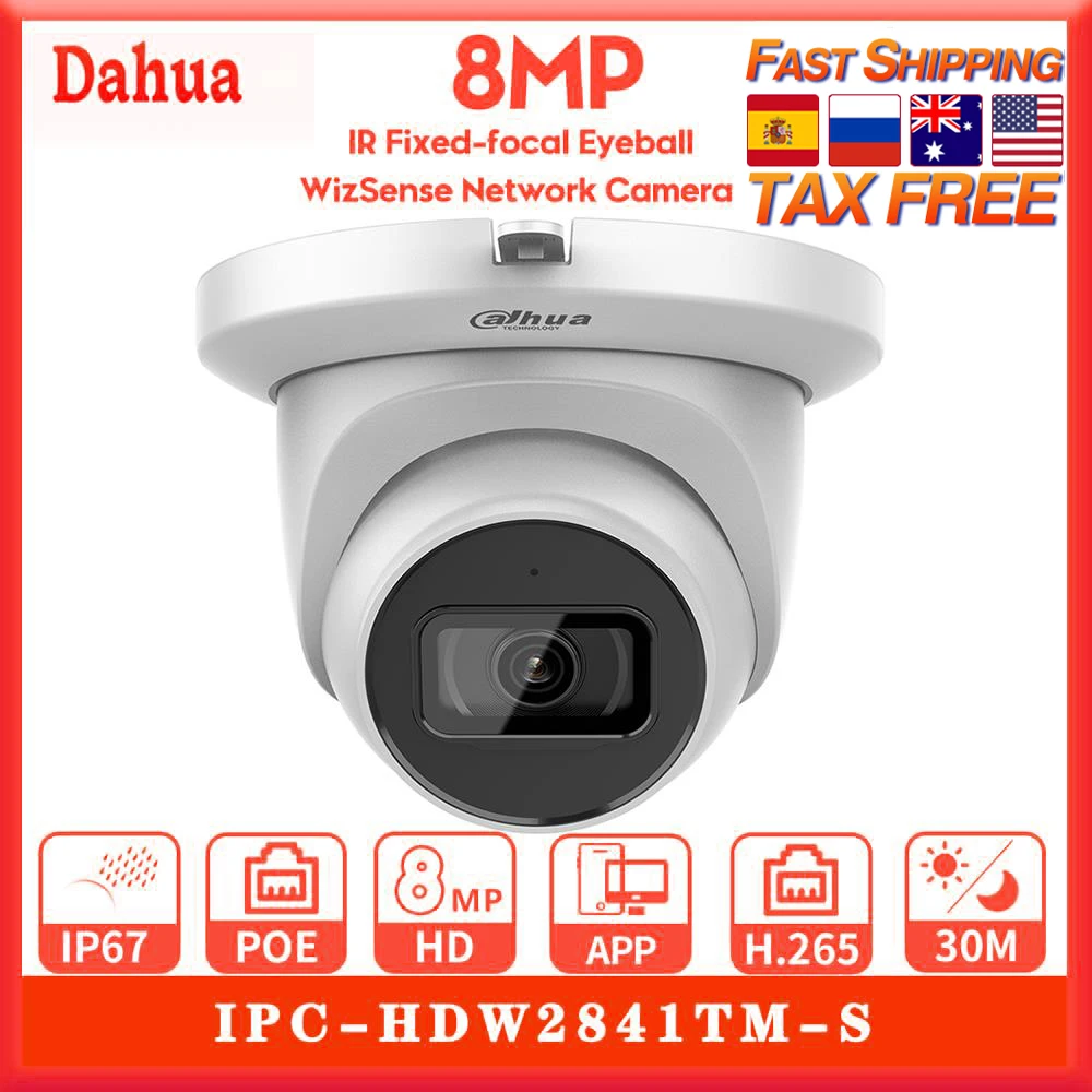 

Original Dahua 8MP IR Fixed-focal Eyeball WizSense Network Camera IPC-HDW2841TM-S IP Camera Built-in MIC IP67 Motion Detection