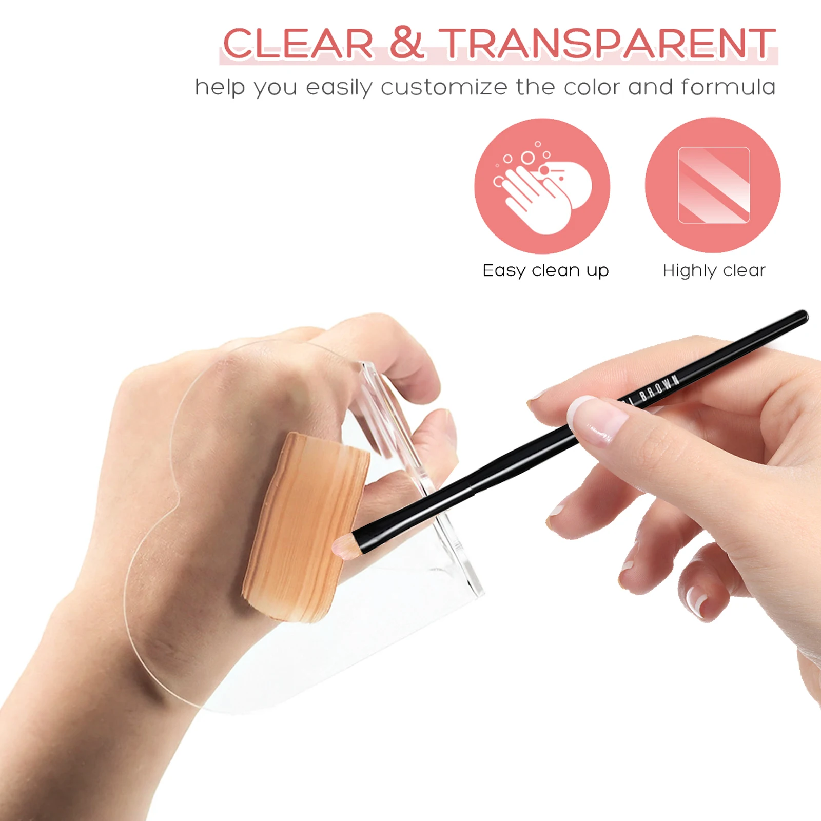 

2pcs Acrylic Handheld Makeup Ergonomic Clear Mixing Trays Portable Manicure Beauty Tool Fits Bag Lightweight Easy Wipe