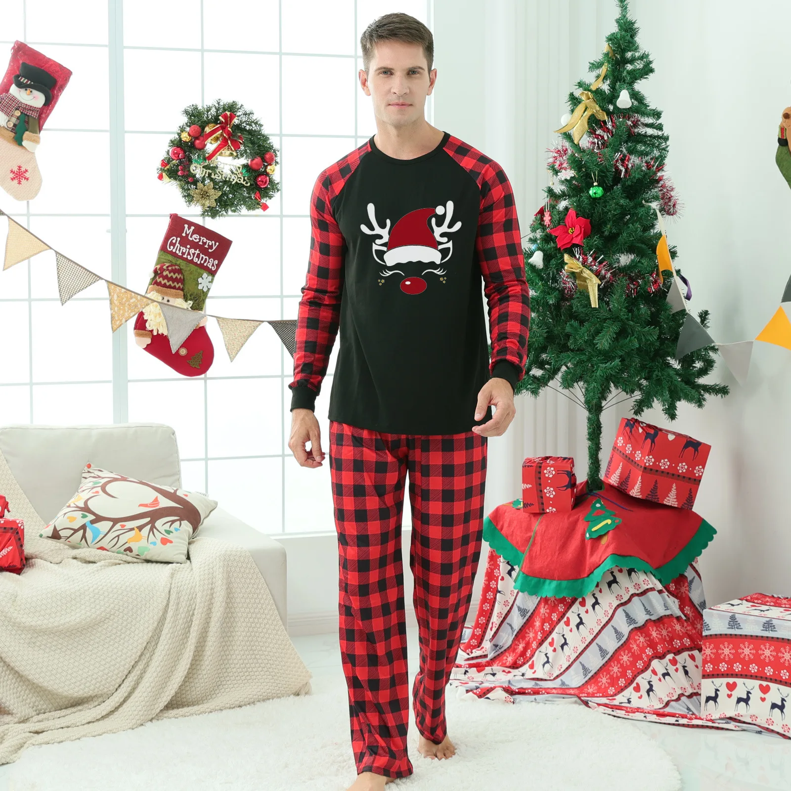 New Plaid Family Matching Christmas Pajamas Mother Kids Pijamas Familiares Navidad Couples Matching Outfits Xmas Nightwear