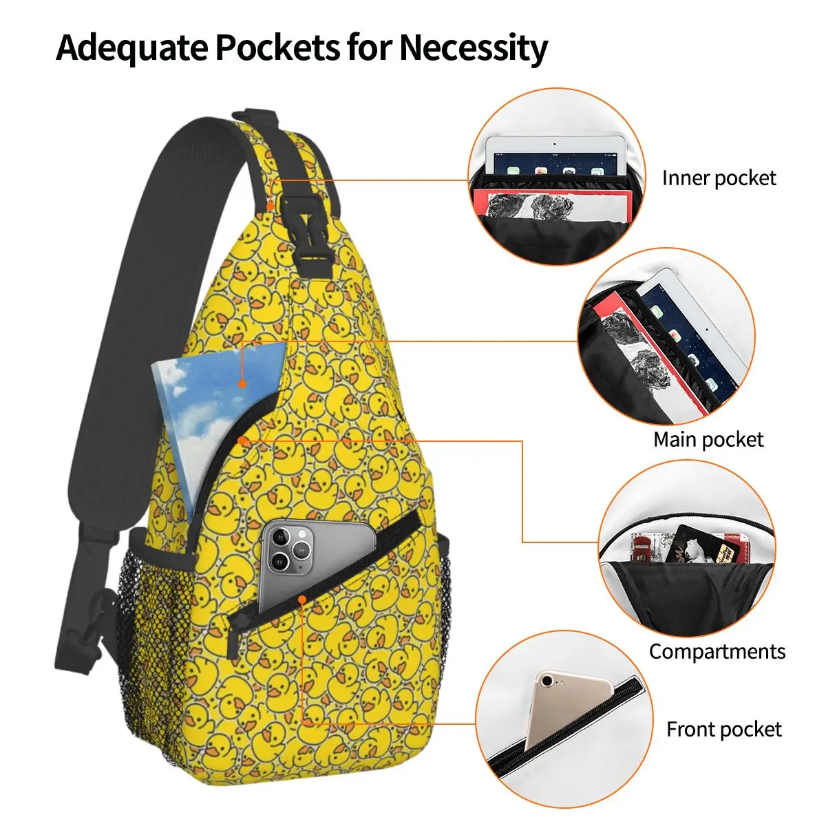 Yellow Classic Rubber Duck Chest Bag Men Sling Crossbody Backpack Chest Bag Traveling Hiking Daypack Shoulder Bag