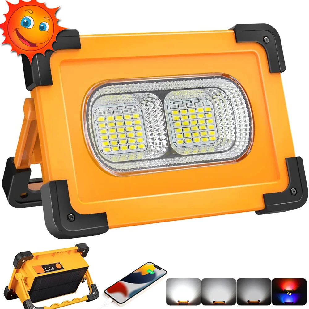 

USB Rechargeable Work Light LED Solar Portable Magnet Camping Lamp Powerbank Built-in Battery Floodlight Emergency Stand Lantern