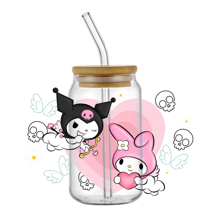 Miniso Cute cartoon Cup Rub on Transfers Stickers for Crafting, UV DTF Transfer Waterproof Sticker for 16OZ Libbey Glass Cups