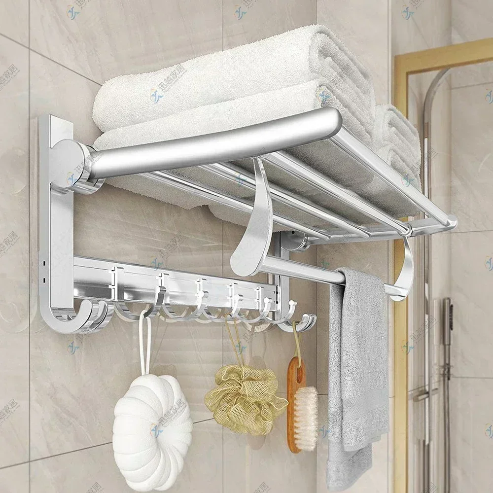 Towel Holder Dark Silver Aluminum Fold Hanger Wall 50-60CM Clothes Rack Shower Bar Rail Toilet Storage Shelf Bathroom Accessorie