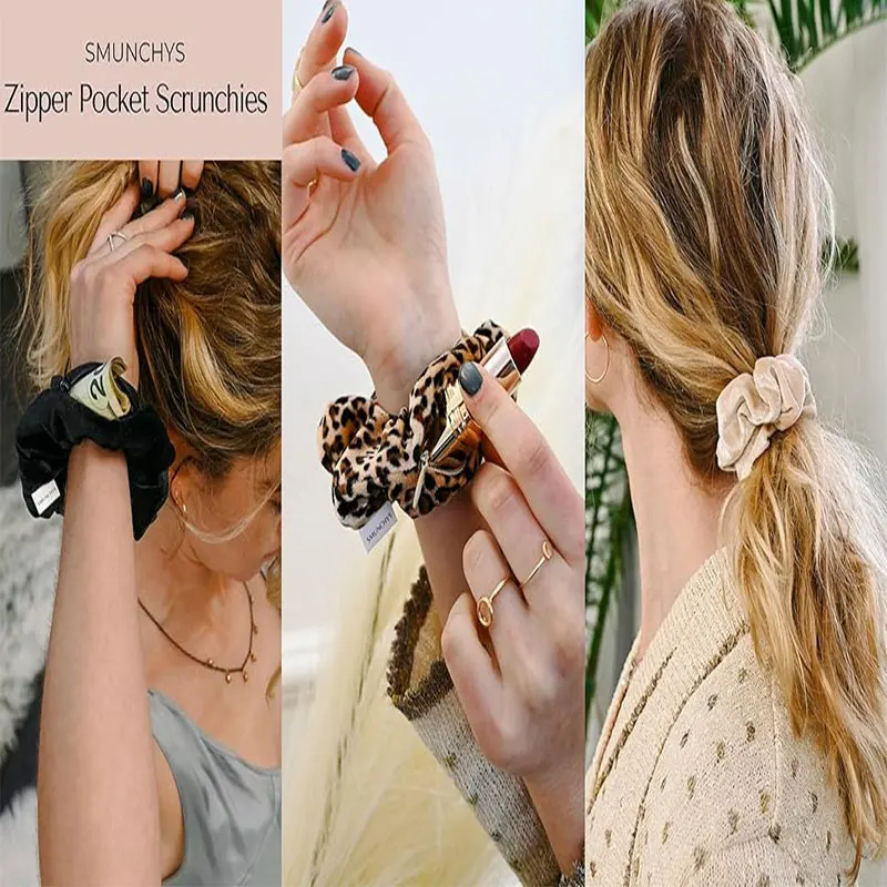 

4 Colors Hair Band with Hidden Zipper Pocket for Cash/Keys, Soft Headband Hair Accessories, Ideal Holiday Gift for Women Girls