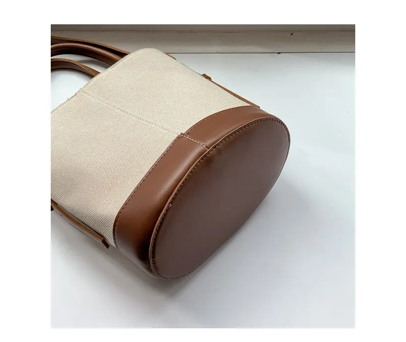 Korea Canvas stitching Ladies Round Bucket Bag Luxury Women Handbag Brand Designer female Shoulder Crossbody Bag lady tote bag