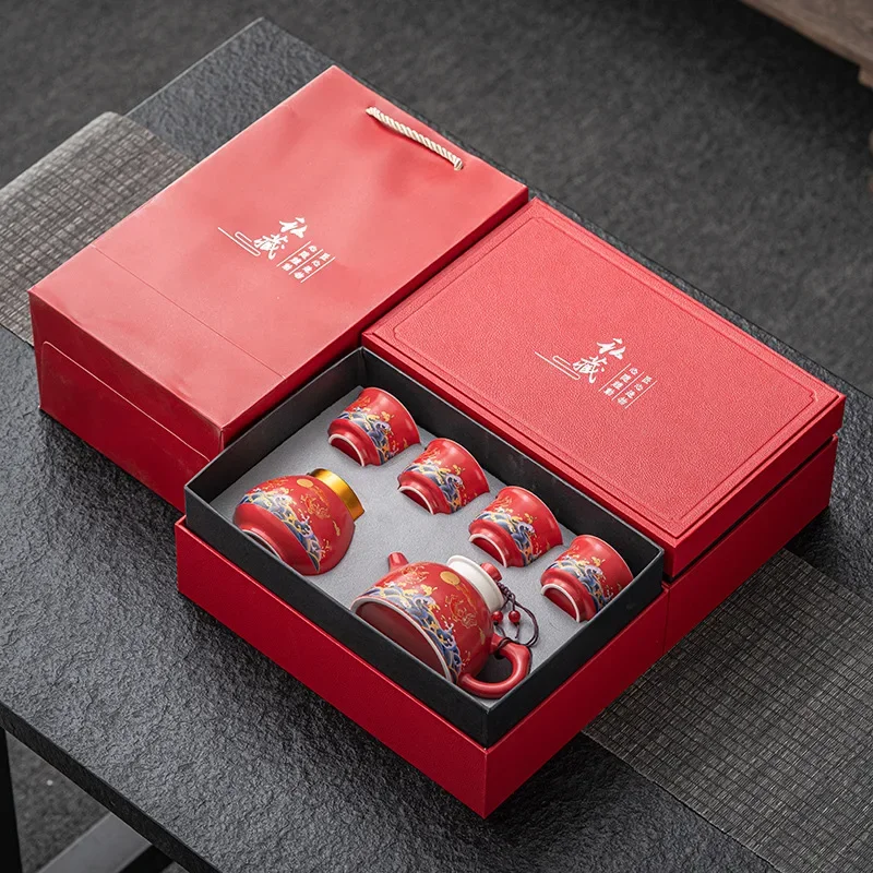 Gift Box Set of Chinese Ceramic Tea Sets Kung Fu Tea Set One Pot and Four Cups Tea Pot and Cup