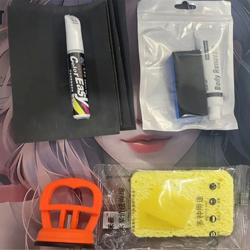 Uniwersalny zestaw do naprawy rys na lakierze samochodowym z pisakiem i papierkiem ściernym, wodoodporny marker do lakieru samochodowego, nie tylko do Tesli, Audi, czarny, biały, czerwony, srebrny