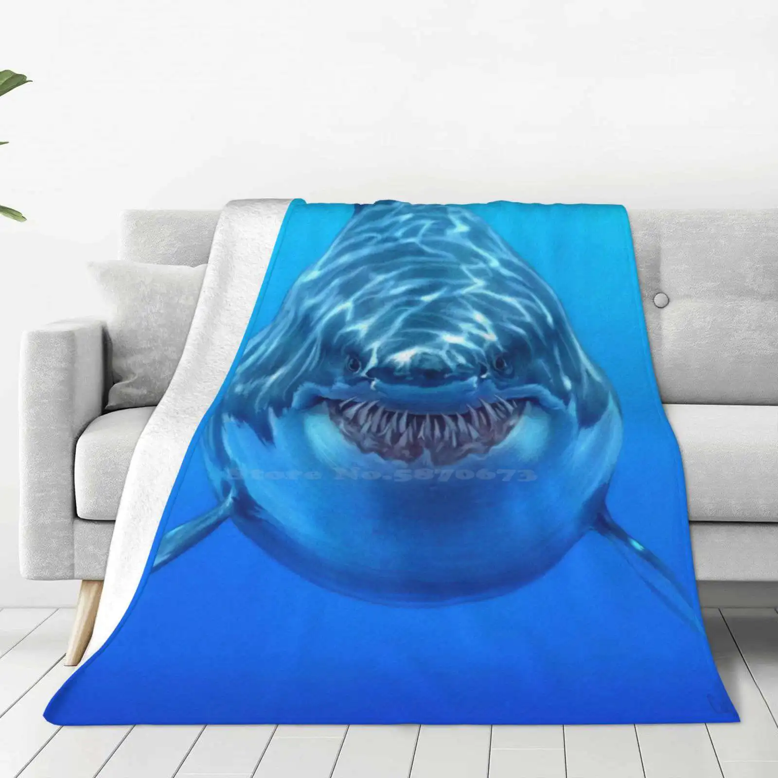 Great White Soft Warm Light Thin Blanket Shark Great White Photoshop Blue Ocean Caricature Teeth Scary Fish