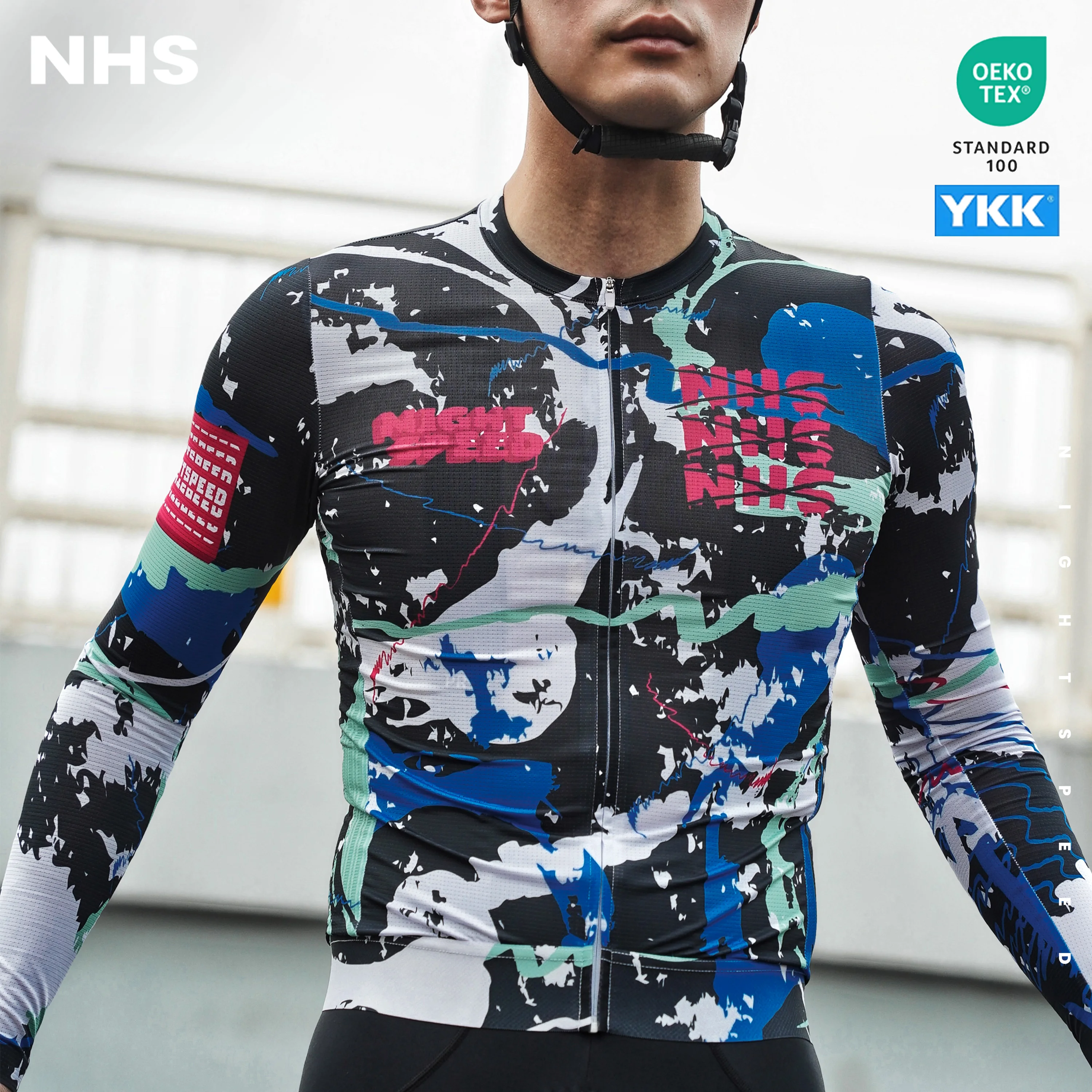 

NHS Men's Cycling Jersey Long Sleeve with 3 Rear Pockets Bicycle Riding Shirt Moisture Wicking Quick Dry Biking Shirt Clothe