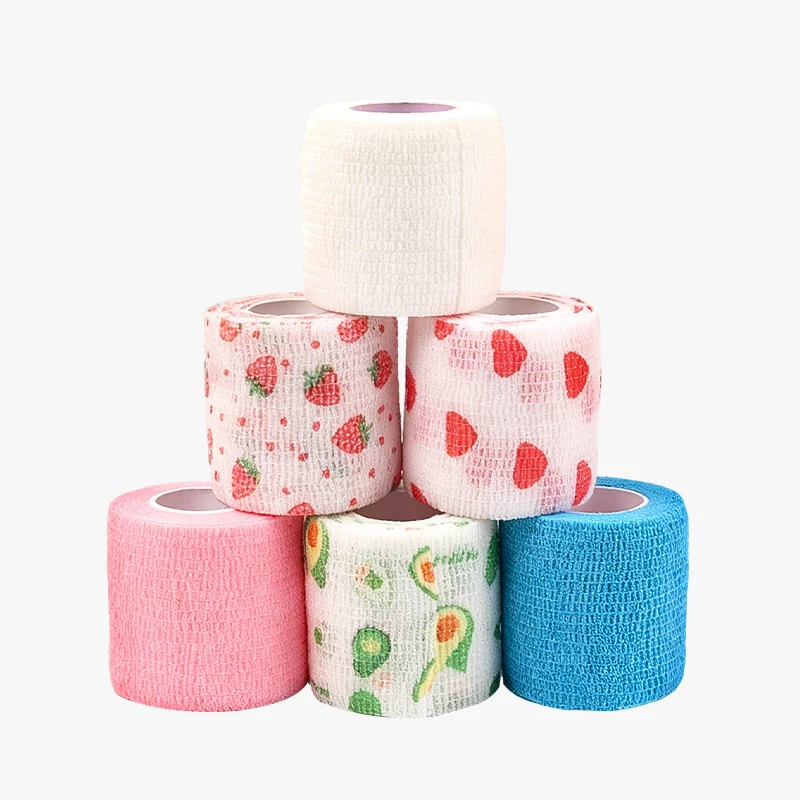 Colorful Printed Non‑Woven Self‑Adhesive Bandage Elastic Cohesive Tape Sports Wrist Finger Ankle Protective Wrap Sports Use