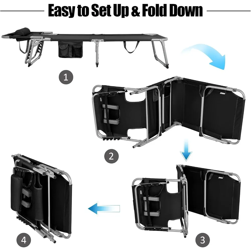 كرسي استرخاء خارجي مع فتحة ذراع للوجه، وسادة قابلة للفصل، مسند ظهر قابل للتعديل، جيب جانبي، مقبض حمل، مثالي لـ Bea