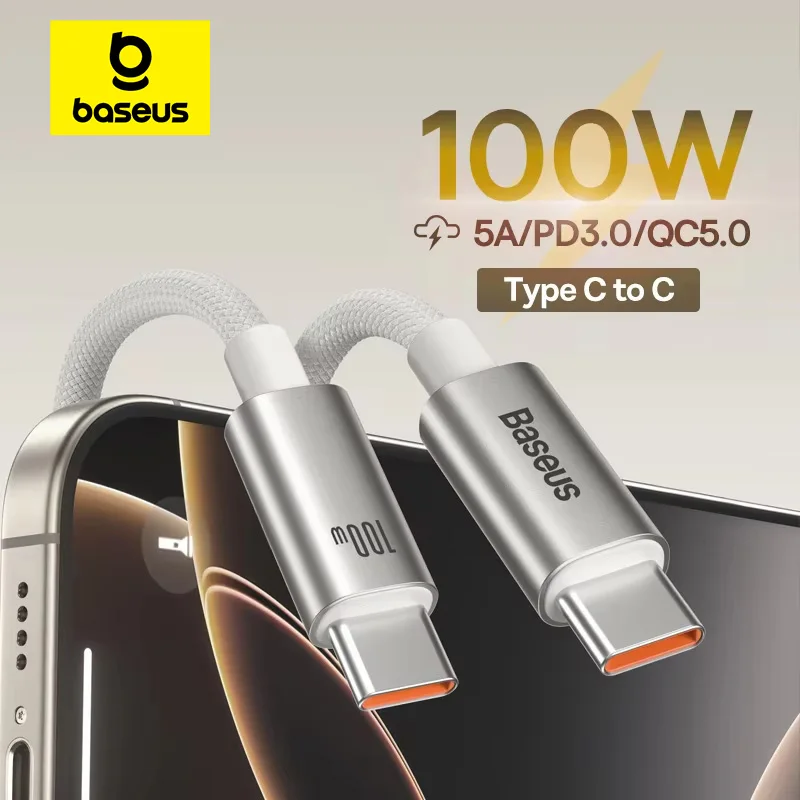 Baseus 100W USB Cable for iPhone 17 16 15 promax USB C to Type C Fast Charger Cable for Xiaomi Samsung MacBook iPad Mobile Phone