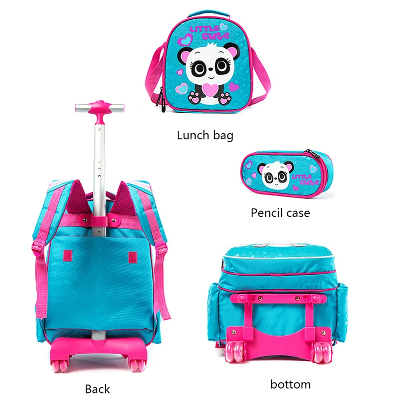 Bolsa escolar com rodas para crianças, mochila trolley para meninos e meninas, lancheira, estojo de lápis