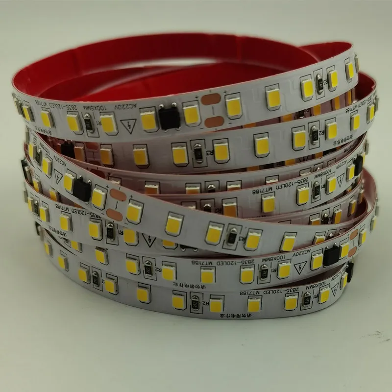 220V LED Strip Light SMD 2835 High Brightness 120LEDs/m Flexible LED Tape Light Outdoor Waterproof LED Light Strip 5m/roll