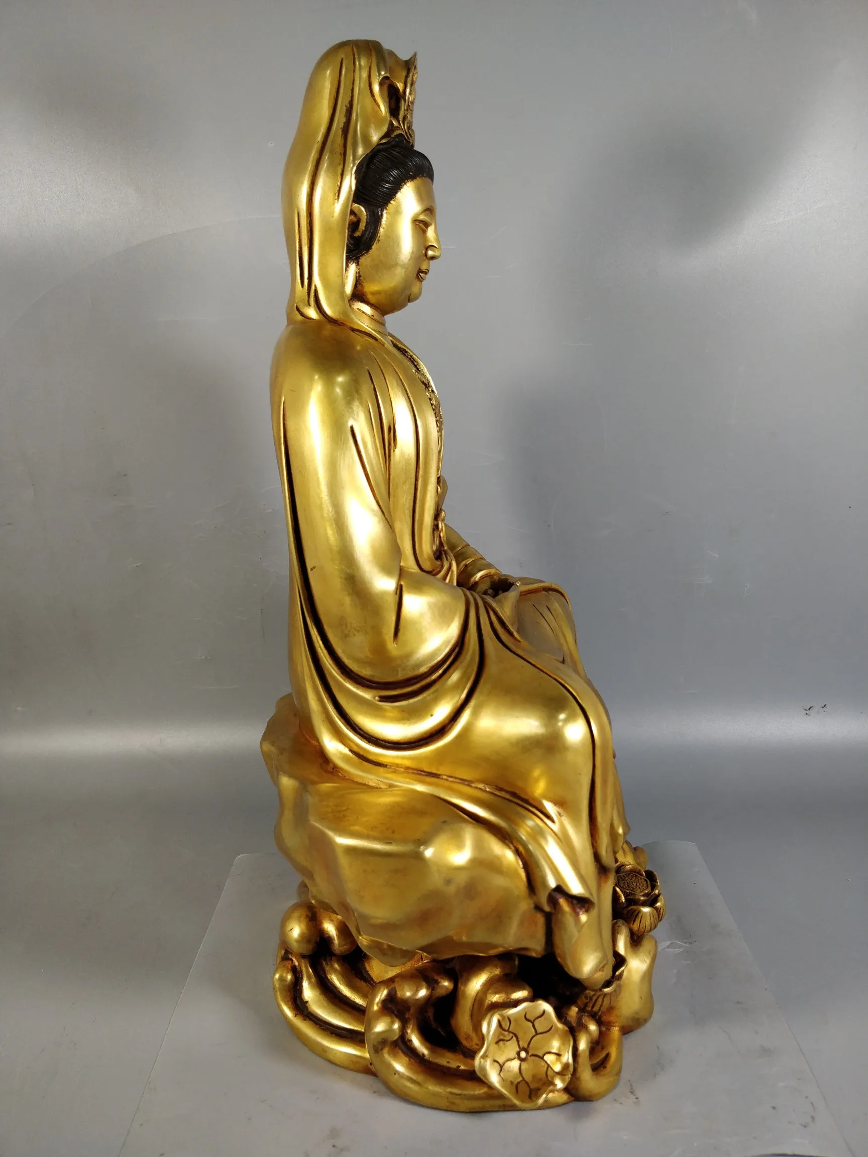 FREE SHIPPING 40 CM Red copper 24K gold plated Ziguanyin Bronze Statue