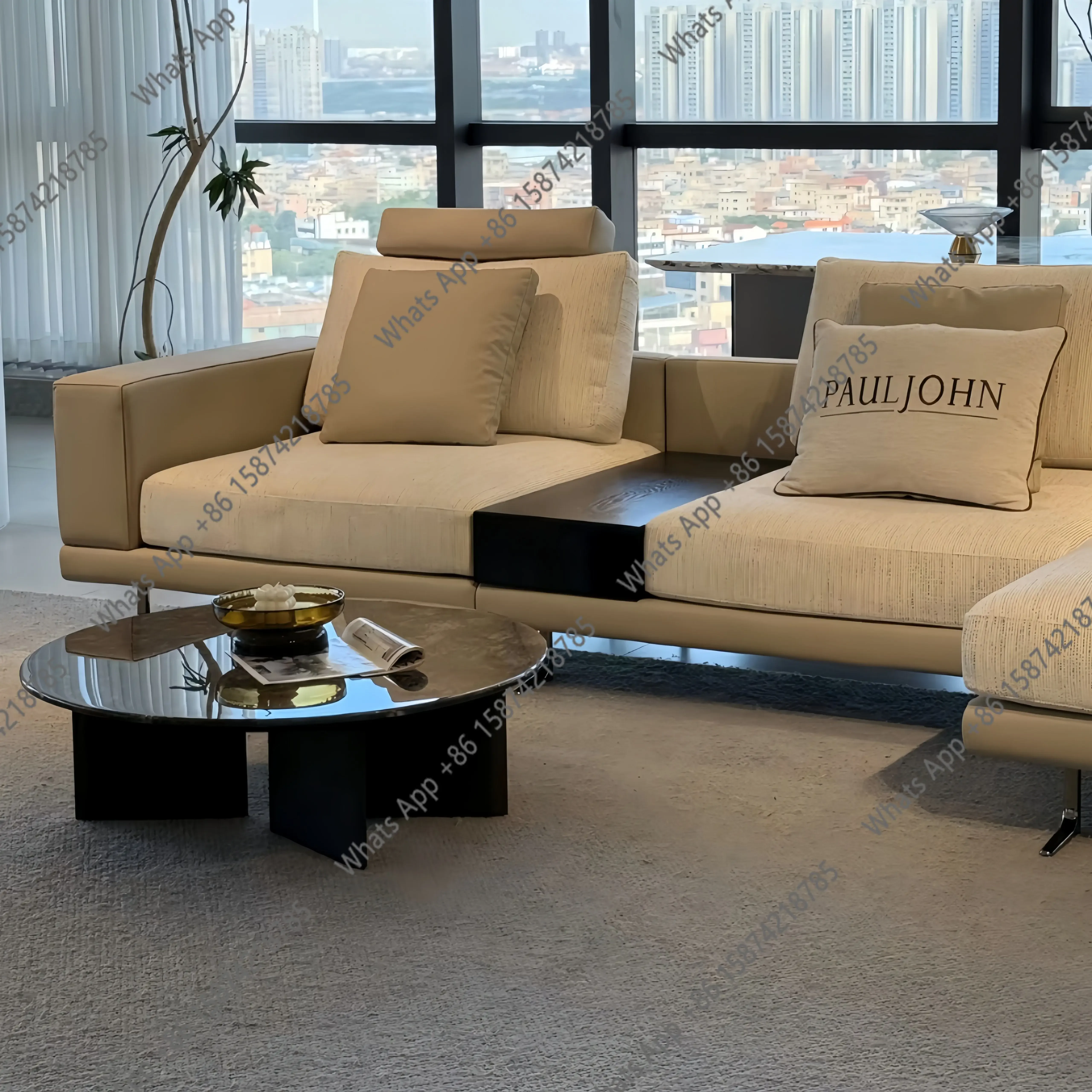 BJ Italian Light Luxury Modern Minimalist Minimalist Home Living Room High-end Platinum Diamond Round Marble Coffee Table