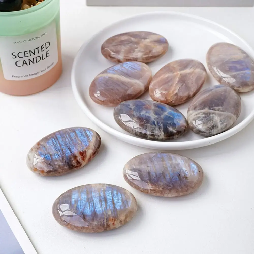 Natural Blue Moonlight Palm Stone Energy Stones Gemstone Crystal Gem Lucky Charm Thumb Toy Hot Compress Stone Home Office