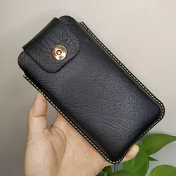 for iPhone 16 Pro Max Genuine leather case mobile phone hanging waist cover men's vertical outdoor mobile phone bag