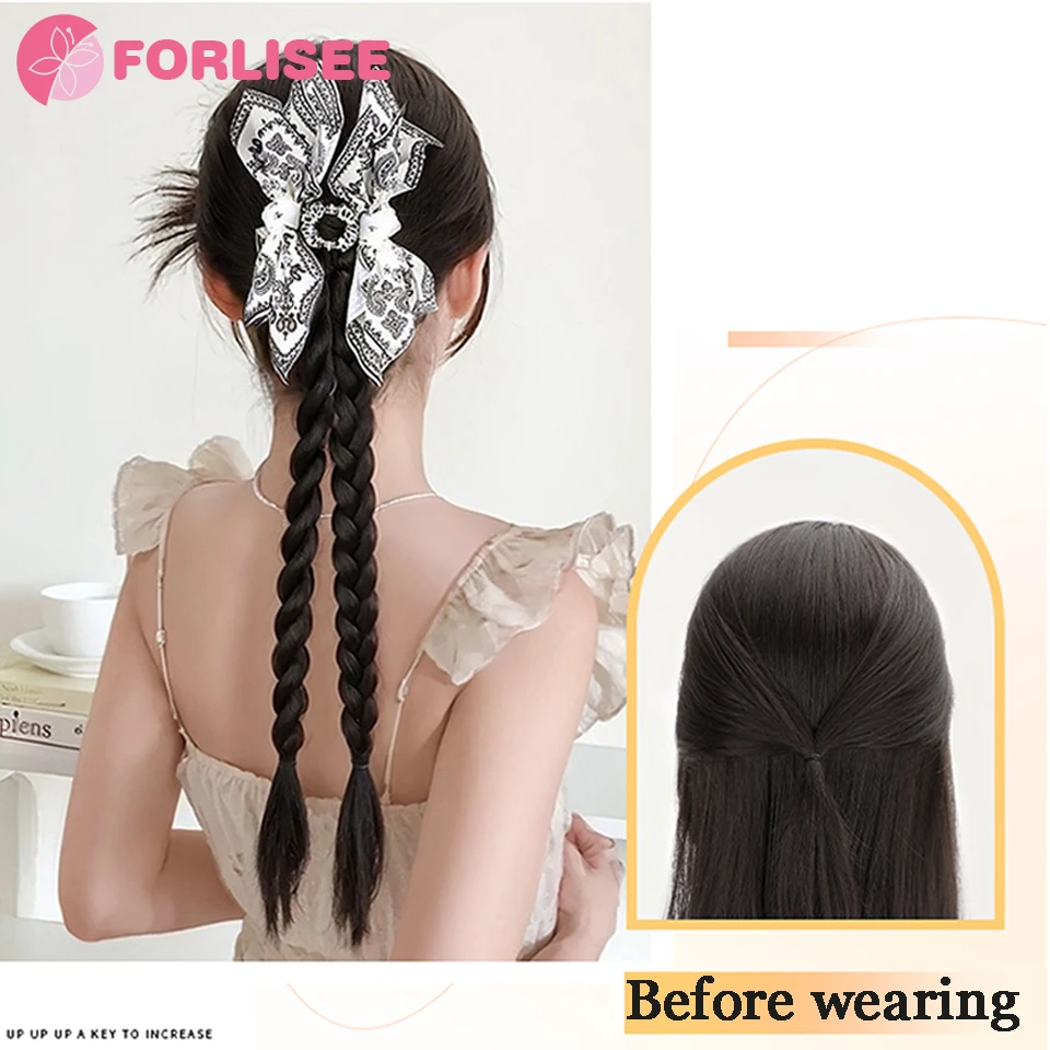 FORLISEE Synthetic Ponytail Wig Female New Chinese Summer Fresh Cashew Claw Clip Twisted Braid Ponytail