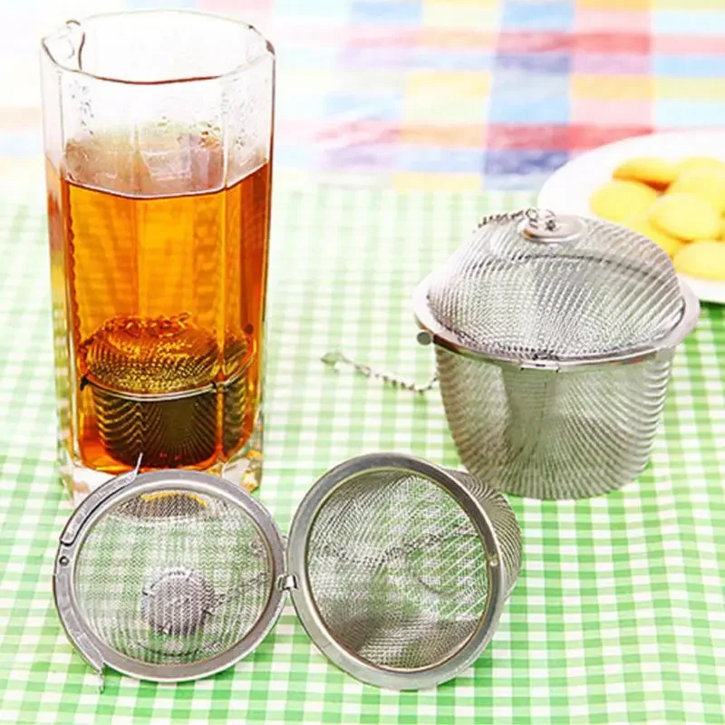 Kitchen Stainer With Chain Spice Tea Coffee Spice Soup Herbal Sieve Infuser Reusable Stainless Steel Seasoning Bag Ball Filters