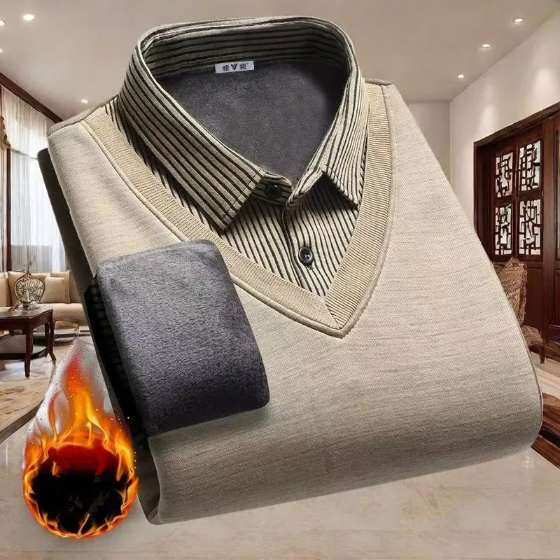 2026 Winter And Autumn Fleece Thick-Soled Sweater For Men Stylish And Casual Two-Piece Warm Top M-4XL