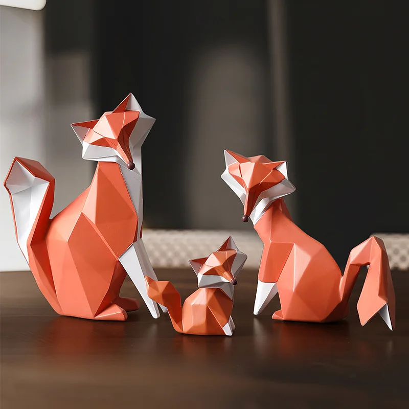 Fox Figurine Statue Gifts Geometric Sculpture Decor Polyresin Animal Arts Decoration Sculpture Home Decoration Gift Home