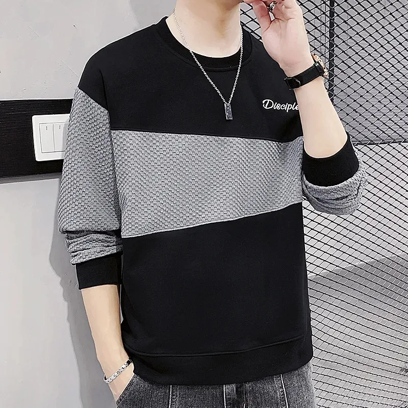 

Sweatshirt Clothes For Men Round Neck Stitching Long-Sleeve Tops Spring Autumn Fashion Casual Pullover Sudaderas Hombre