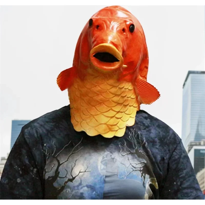 FC6 Realistic Fish Mask Latex Masks Animal Head Mask Halloween Costume Headwear Masquerade Party Dress Up Adult@FC8！